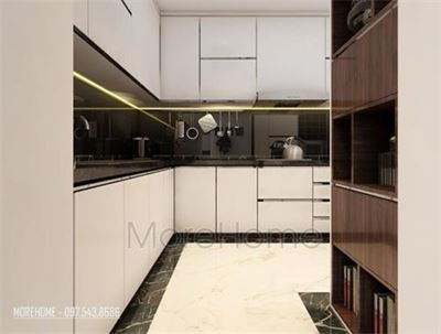 Kính ốp bếp màu đen tại chung cư mandarin Tân Mai