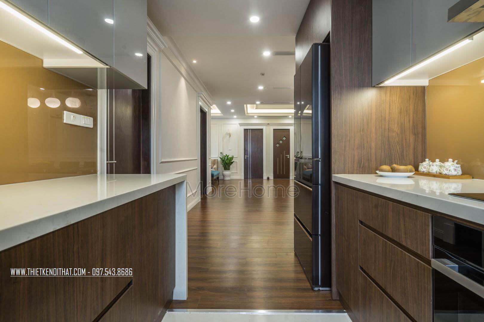 Tủ bếp hiện đại âm tường giúp tiết kiệm không gian sử dụng của phòng bếp Tủ bếp hiện đại,tủ bếp đẹp hiện đại, tủ bếp An Cường