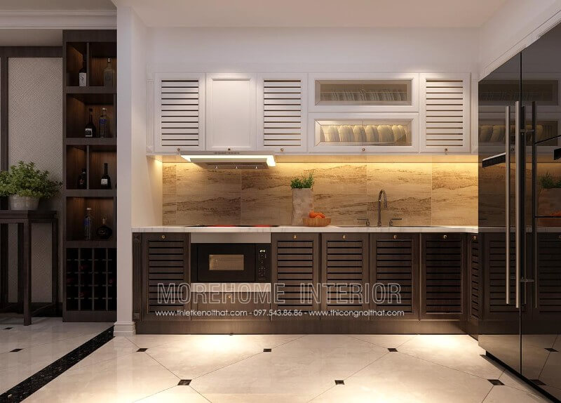Mẫu tủ bếp gỗ tự nhiên phu sơn cao cấp mang lại vẻ đẹp sang trọng và ấm áp Tủ bếp hiện đại,tủ bếp đẹp hiện đại, tủ bếp An Cường