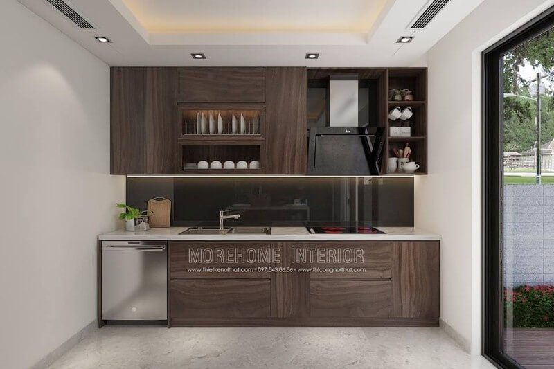 Đá ốp bếp Vicostone màu trắng đẹp, bền cho không gian phòng khách hiện đại.