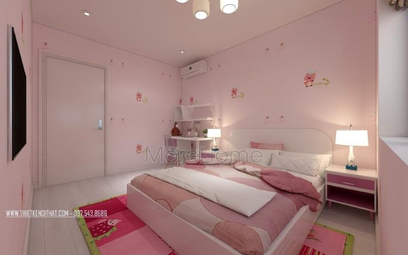 Thiết kế nội thất phòng ngủ con đẹp, sinh động, đáng yêu với tone hồng nhẹ nhàng, cuốn hút.