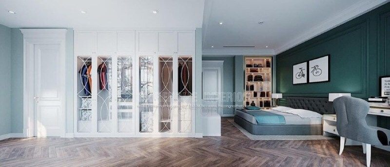 Tủ quần áo âm tường được thiết kế âm tường tạo cảm giác thông thoáng ấn tượng cho phòng ngủ.