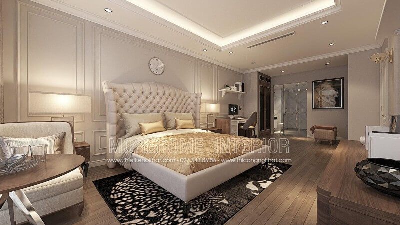 Mẫu giường ngủ gỗ bọc da ấn tượng, kết hợp đầu giường thiết kế cách điệu đang là xu hướng được yêu thích không lo bị