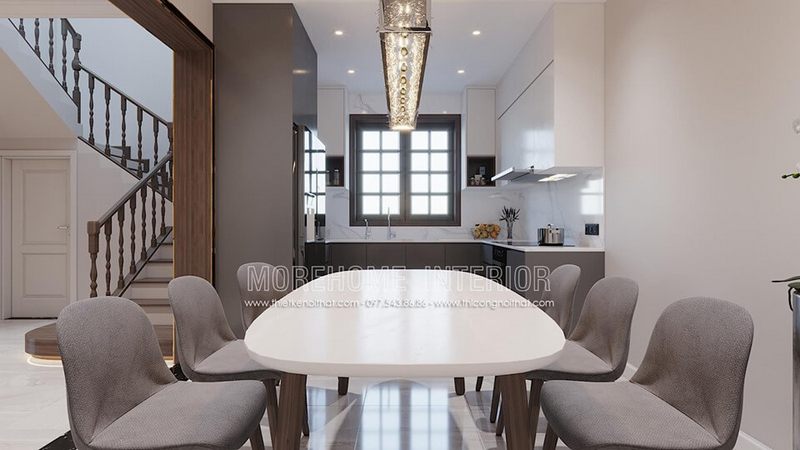 Thiết kế nội thất phòng ăn đơn giản nhưng vẫn đảm bảo sự sang trọng và nhẹ nhàng.